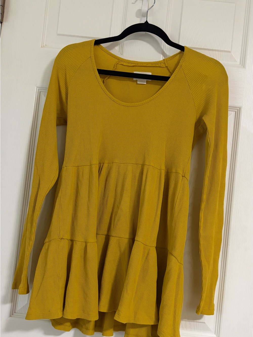 Anthropologie Mustard Waffle-Knit Tiered Long-Sleeve Tunic